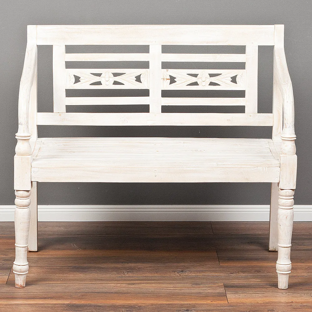 Massive Sitzbank CHRISTOS White-Washed 100cm Mahagoni