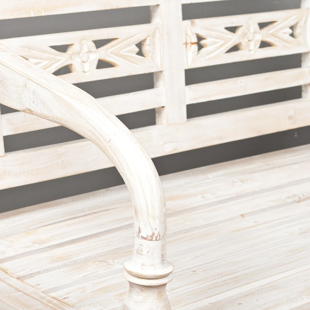 Massive Sitzbank CHRISTOS White-Washed 100cm Mahagoni