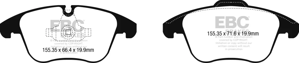 EBC Blackstuff Bremsbeläge Vorderachse DPX2252 mit R90 für Jaguar XE 2.0 D (132kw/ 180PS) Baujahr: 03/15- mit HSN TSN: 159...