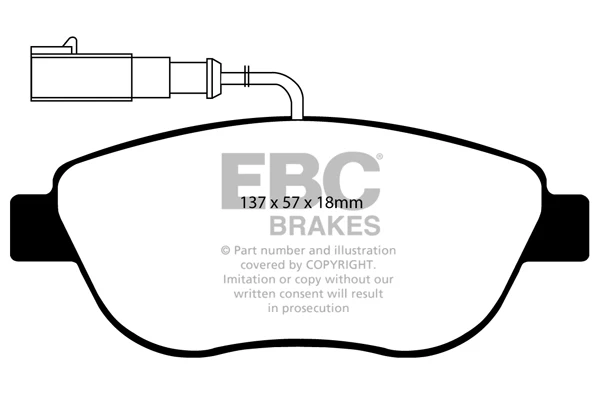 EBC Yellowstuff Bremsbeläge Vorderachse DP41383/2R mit R90 für Fiat 500 C 1.4 Abarth (103kw/ 140PS) Baujahr: 09/09- mit HS...
