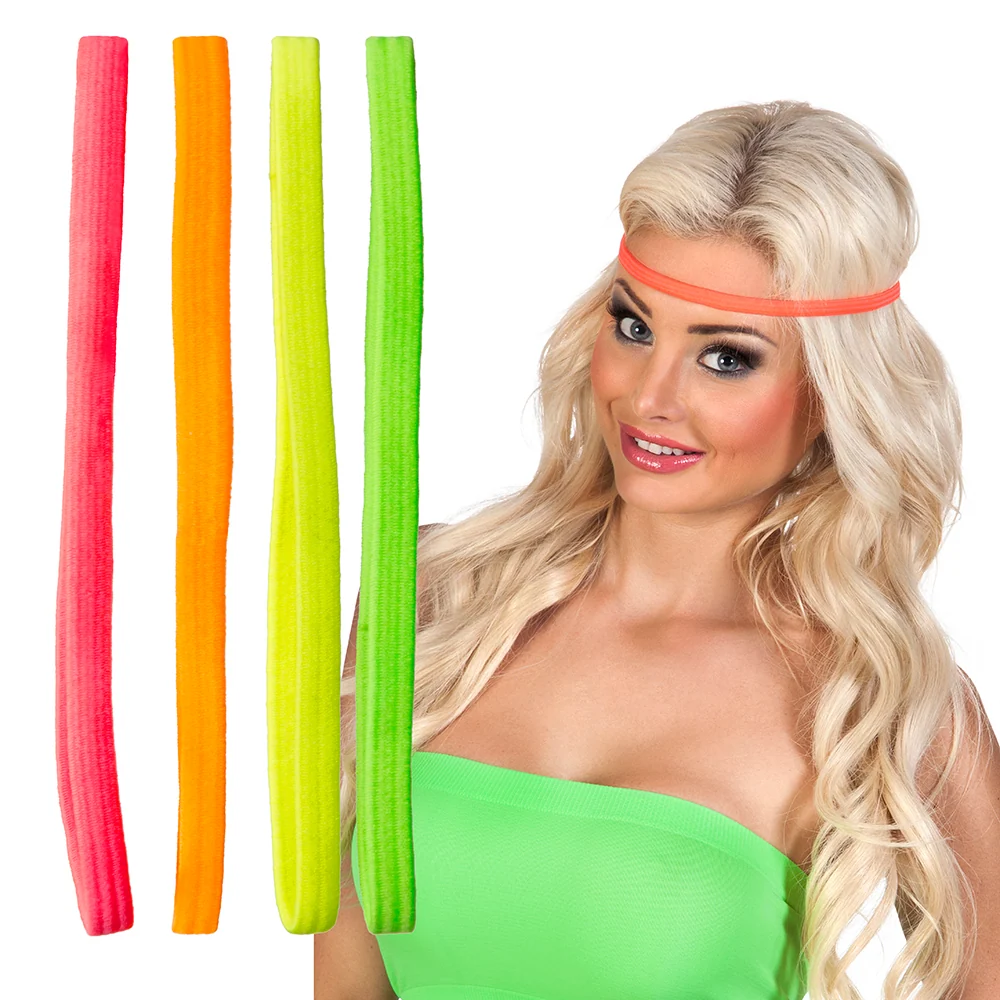 4 elastische Stirnbänder Neon