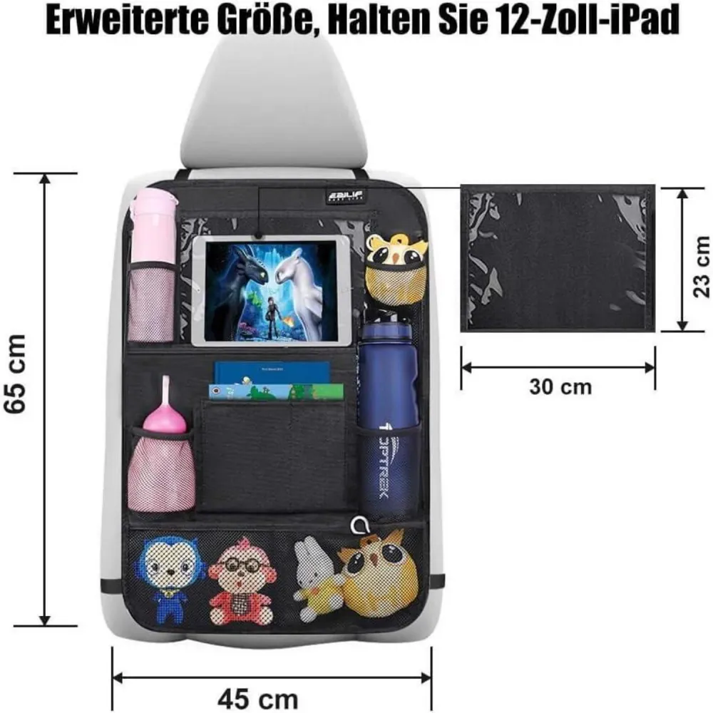 Ezilif Rückenlehnenschutz Auto Kinder Organizer 12 Zoll Tasche iPad/Tablet