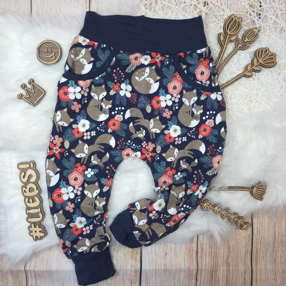 Kinder Pumphose mit Taschen Gr. 98 – Fuchs & Blumen 🦊🌸