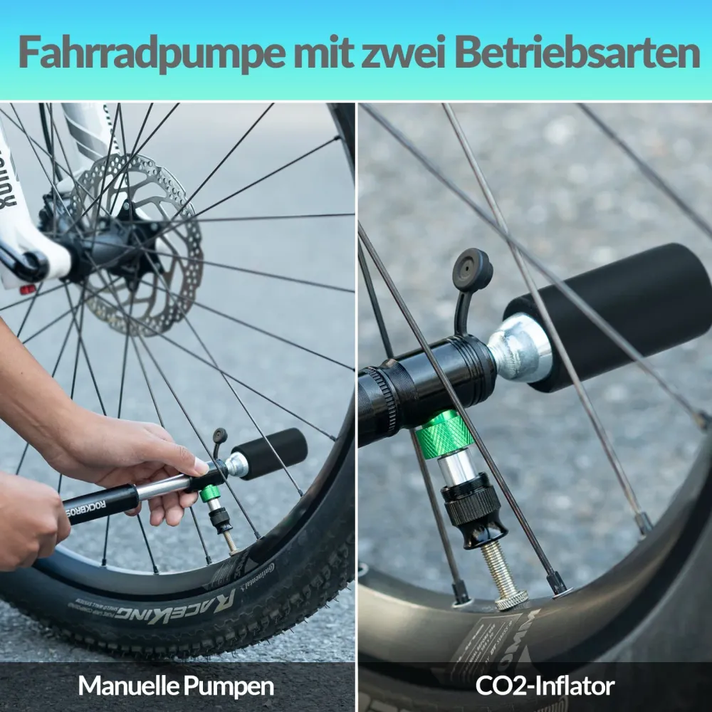 ROCKBROS CO2 Fahrradpumpe 110 PSI Aluminium Minipumpe Schwarz