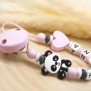Schnullerkette mit Namen personalisiert Pandabär - Mädchen Babygeschenk zur Geburt & Taufe