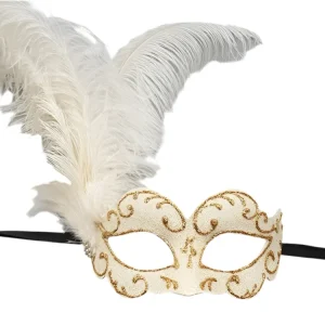 Ballmaske mit weißen Federbusch