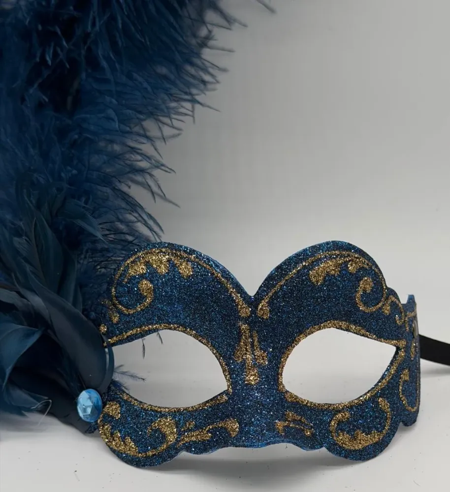 Blaue Feder Venezianische Maske – Glitzer-Maskerade-Maske
