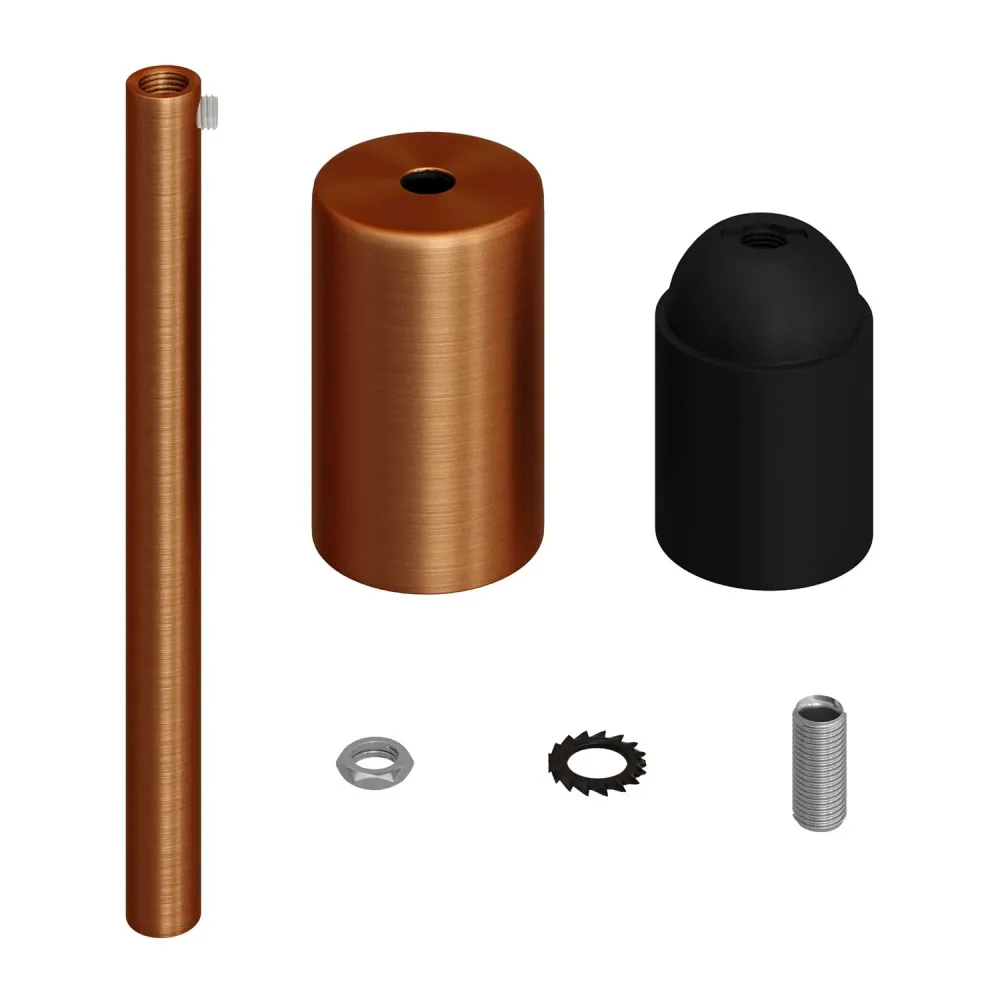 E27-Fassungs-Kit, zylindrisch aus Metall, mit 15 cm Zugentlastung – Satiniertes Kupfer