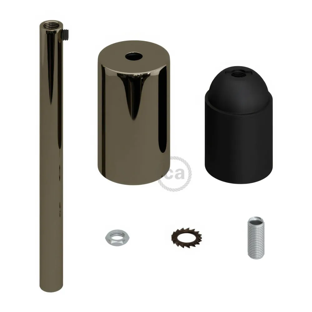 E27-Zylinder-Lampenfassungs-Kit aus Metall mit 15 cm Zugentlastung – Black Pearl