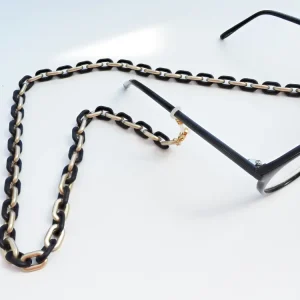 SONIA Brillenkette / Büroklammergeflecht / Schwarz und Gold