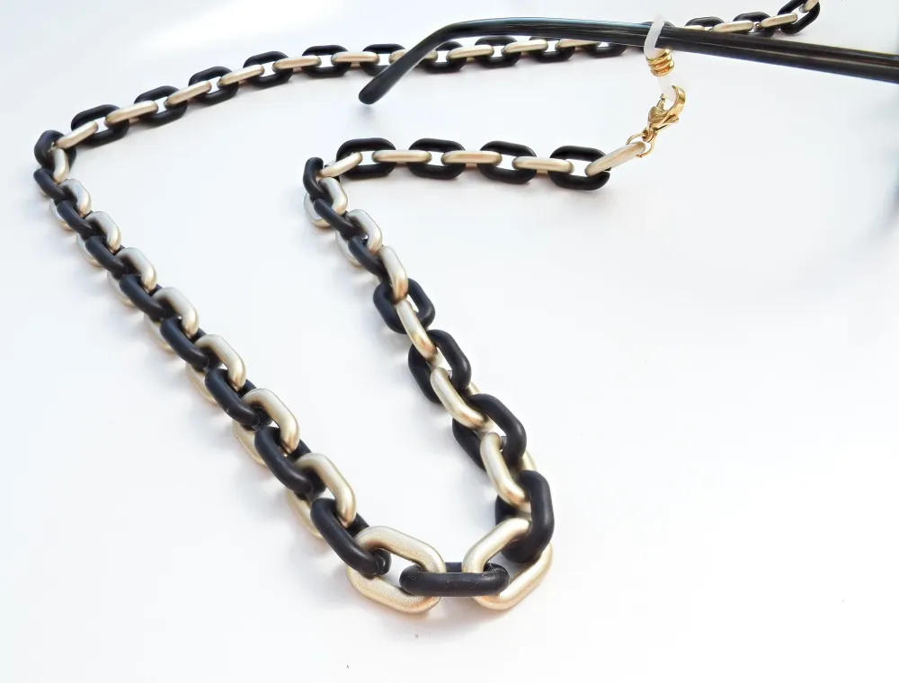 SONIA Brillenkette / Büroklammergeflecht / Schwarz und Gold