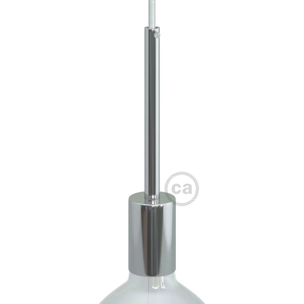 Zylindrisches E27-Fassungsset aus Metall mit 15 cm Zugentlastung – Chrom