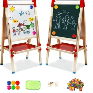 Kindertafel (T04) aus Holz mit Papierrolle Doppelseitige Whiteboard