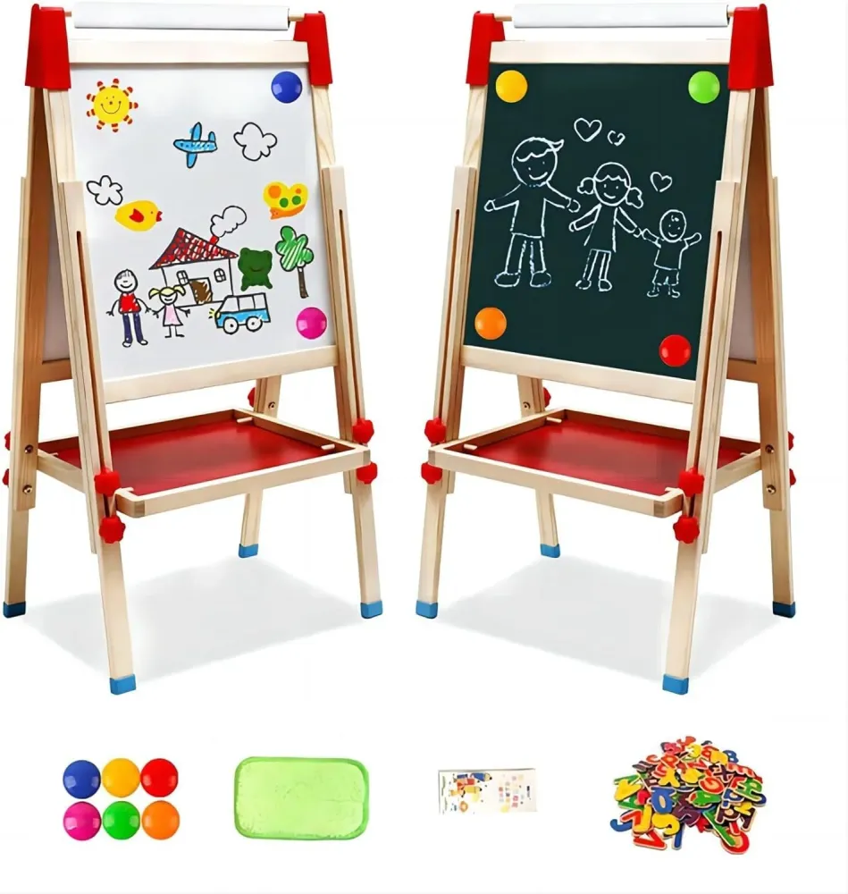 Kindertafel (T04) aus Holz mit Papierrolle Doppelseitige Whiteboard