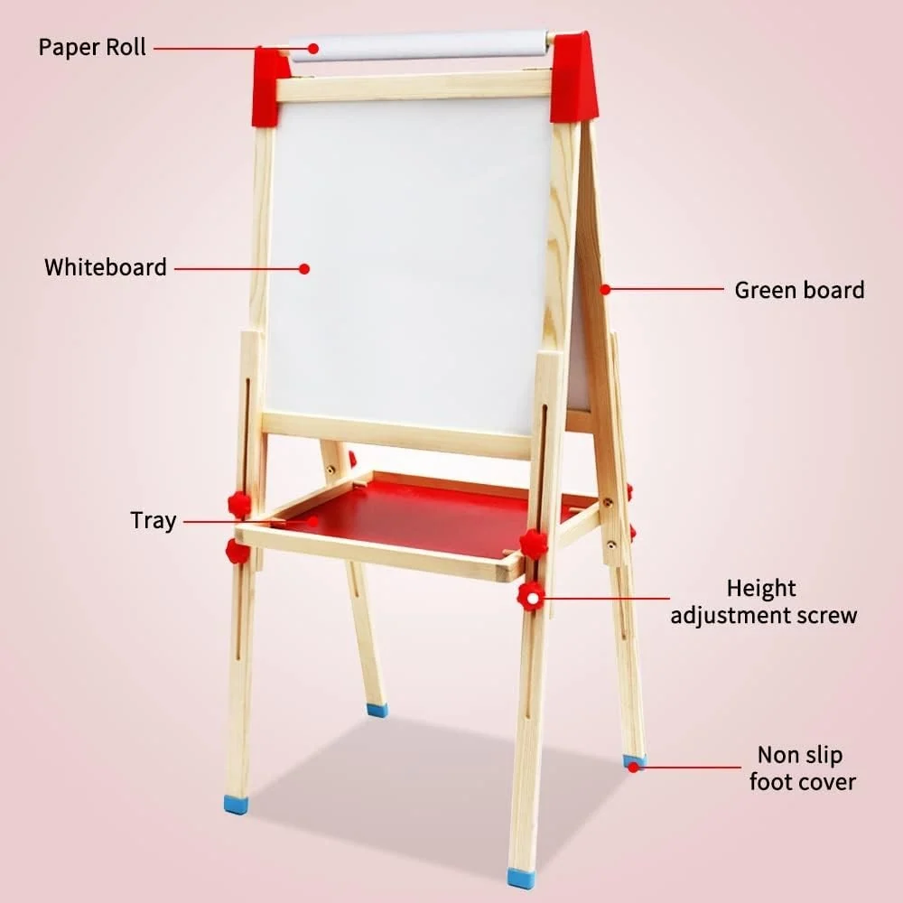 Kindertafel (T04) aus Holz mit Papierrolle Doppelseitige Whiteboard