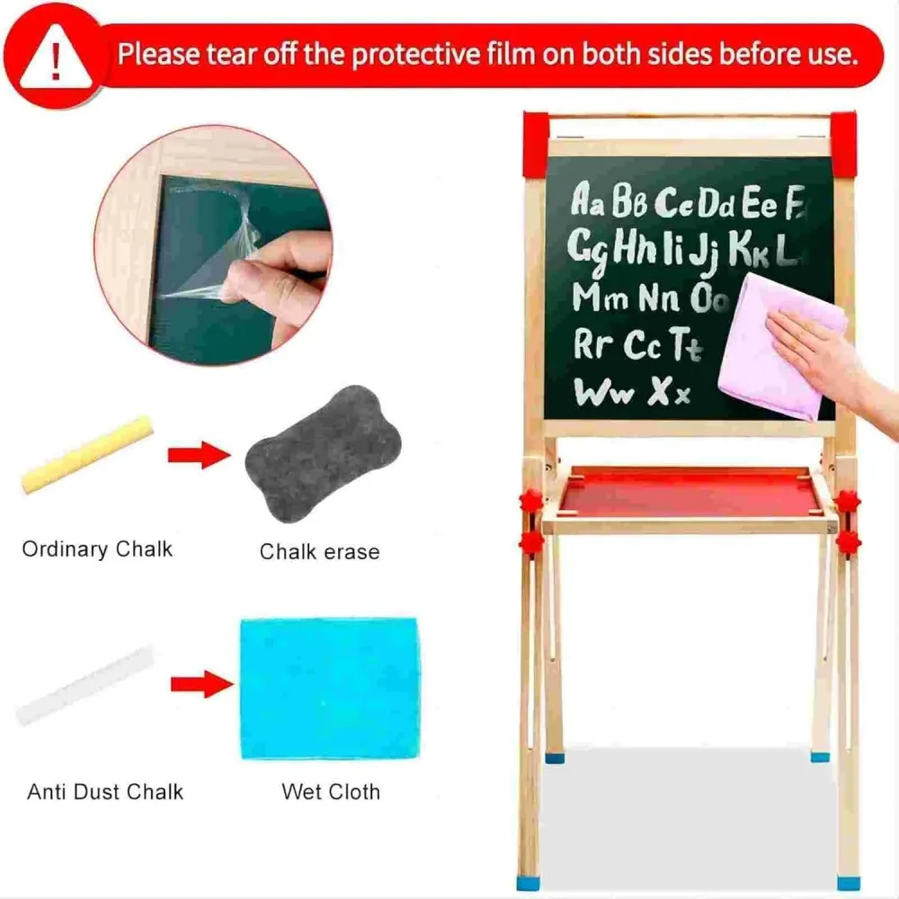 Kindertafel (T04) aus Holz mit Papierrolle Doppelseitige Whiteboard