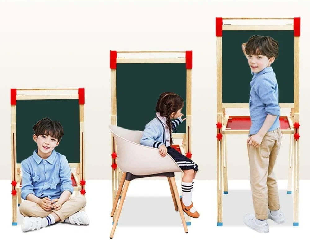 Kindertafel (T04) aus Holz mit Papierrolle Doppelseitige Whiteboard