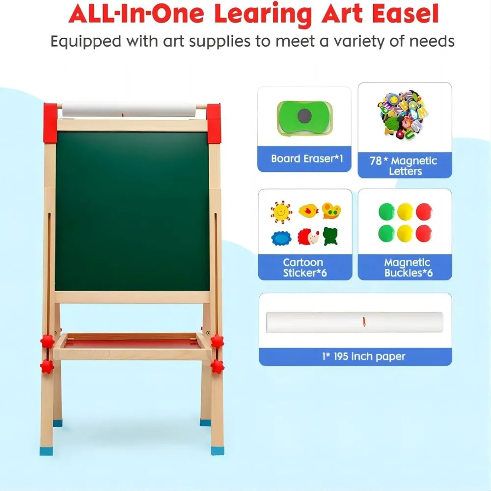 Kindertafel (T04) aus Holz mit Papierrolle Doppelseitige Whiteboard