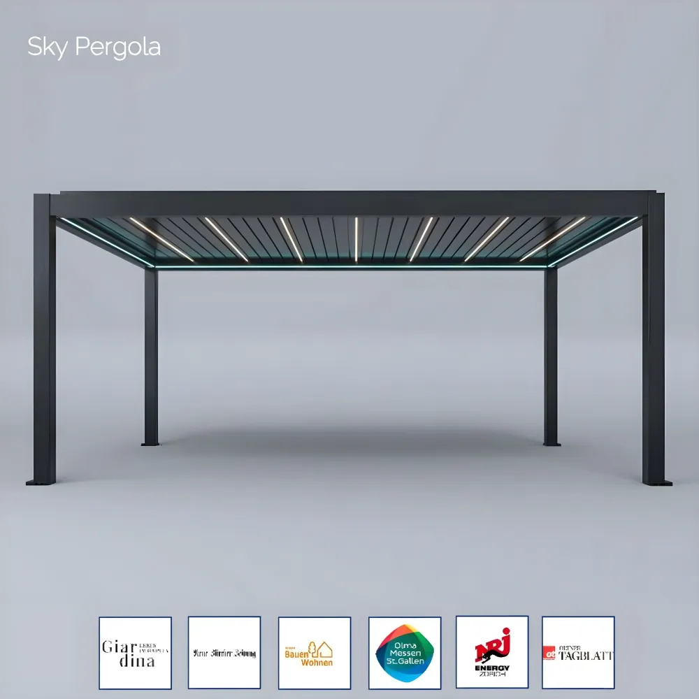 Spa Solutions Sky Pergola SkyMax Ultra Aluminium Pergola LED 4m x 6m motorisiert Wandmontage 6m