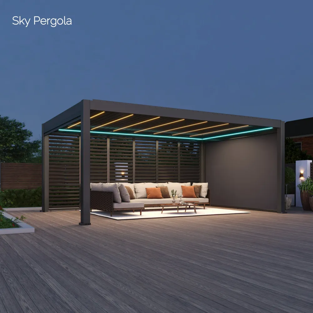 Spa Solutions Sky Pergola SkyMax Ultra Aluminium Pergola LED 4m x 6m motorisiert Wandmontage 6m