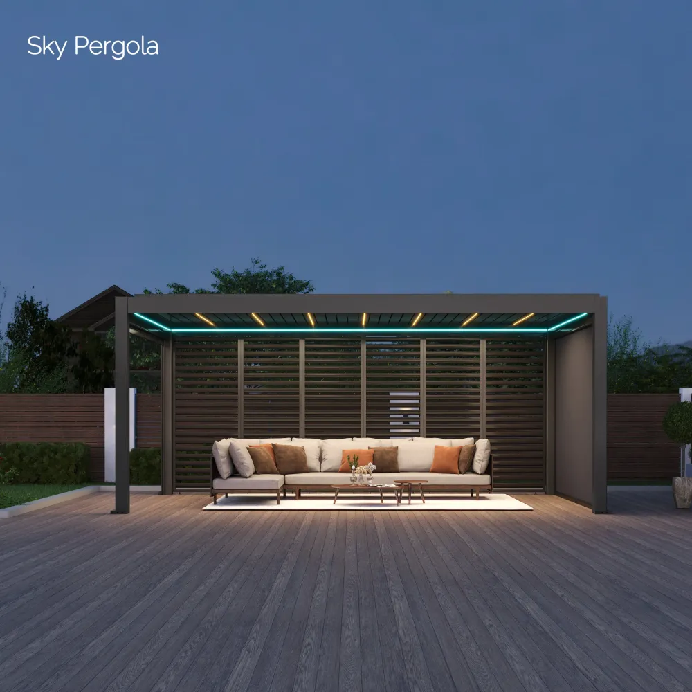 Spa Solutions Sky Pergola SkyMax Ultra Aluminium Pergola LED 4m x 6m motorisiert Wandmontage 6m